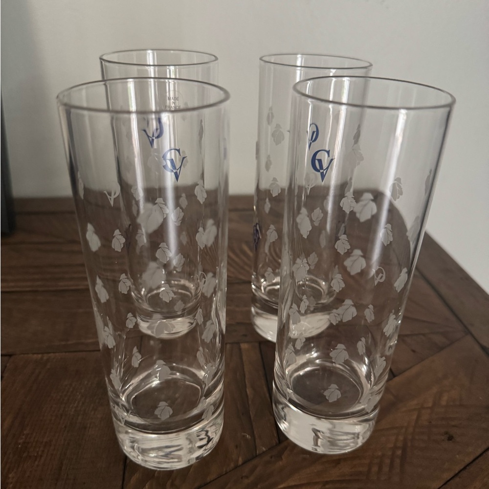 Courvoisier Tall 6" Etched Glass Highball Cocktail CV Cognac Set of 4 - France